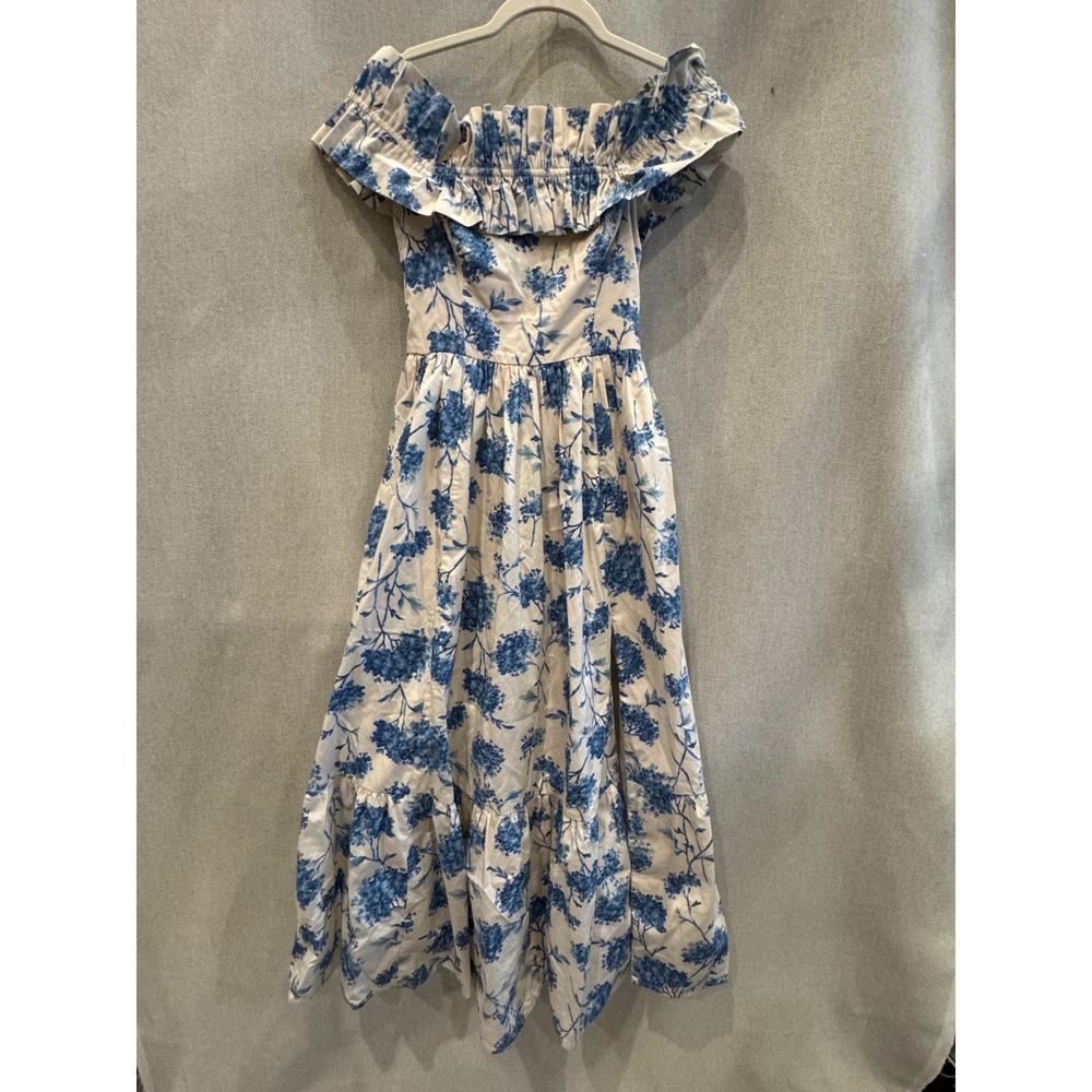 Abercrombie & Fitch Blue Hydrangea Floral Off Shoulder Midi Dress XS 159D2656